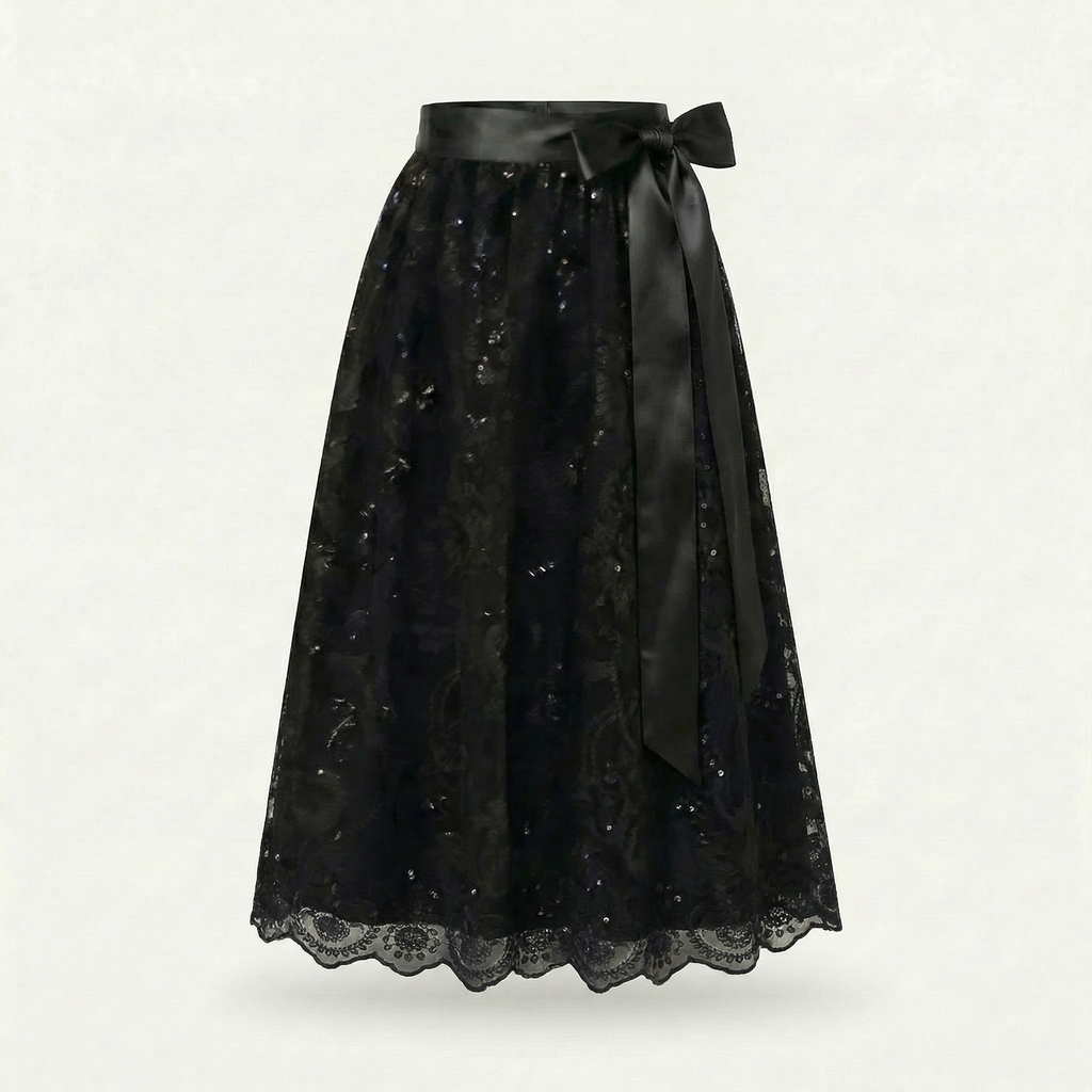 Dirndlschürze Schwarz – Spitze mit Pailletten