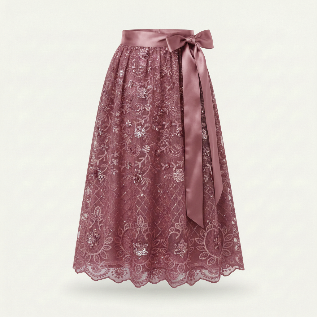 Dirndlschürze Altrosa – Spitze mit Paillettenblüten