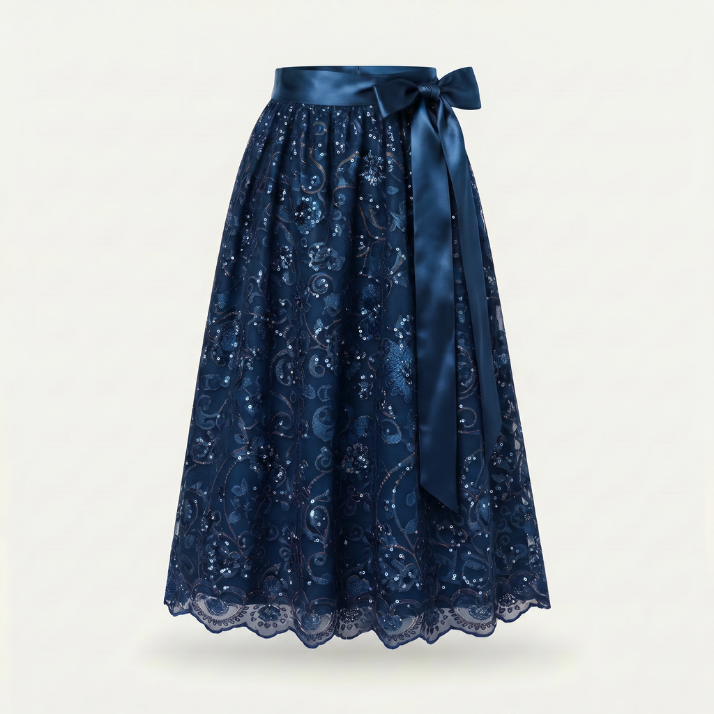 Dirndlschürze Marineblau – Spitze mit Pailletten