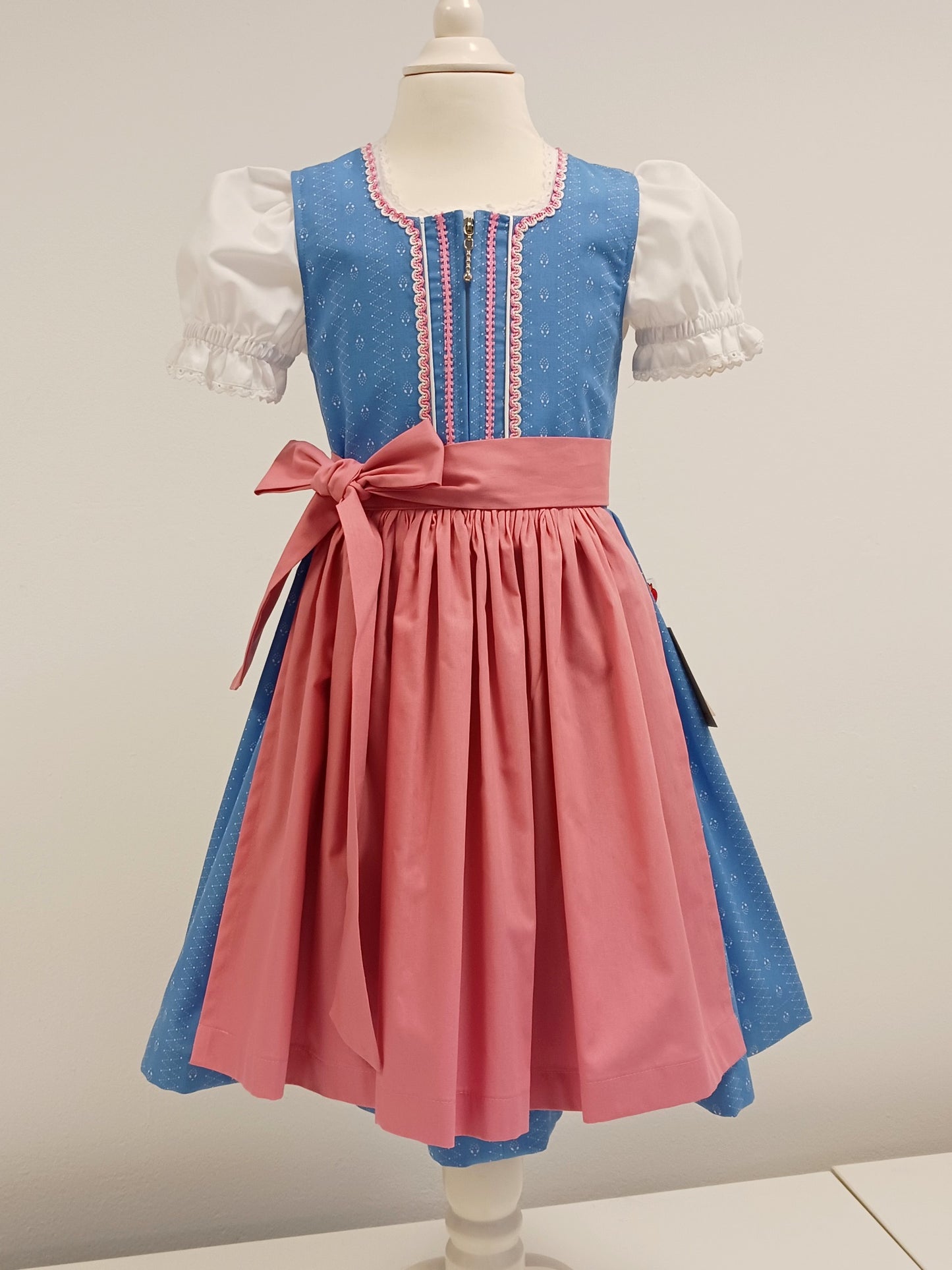 "Alexa" Kinderdirndl Mädchen Dirndl blau altrosa 98/104 - Sofortkauf!