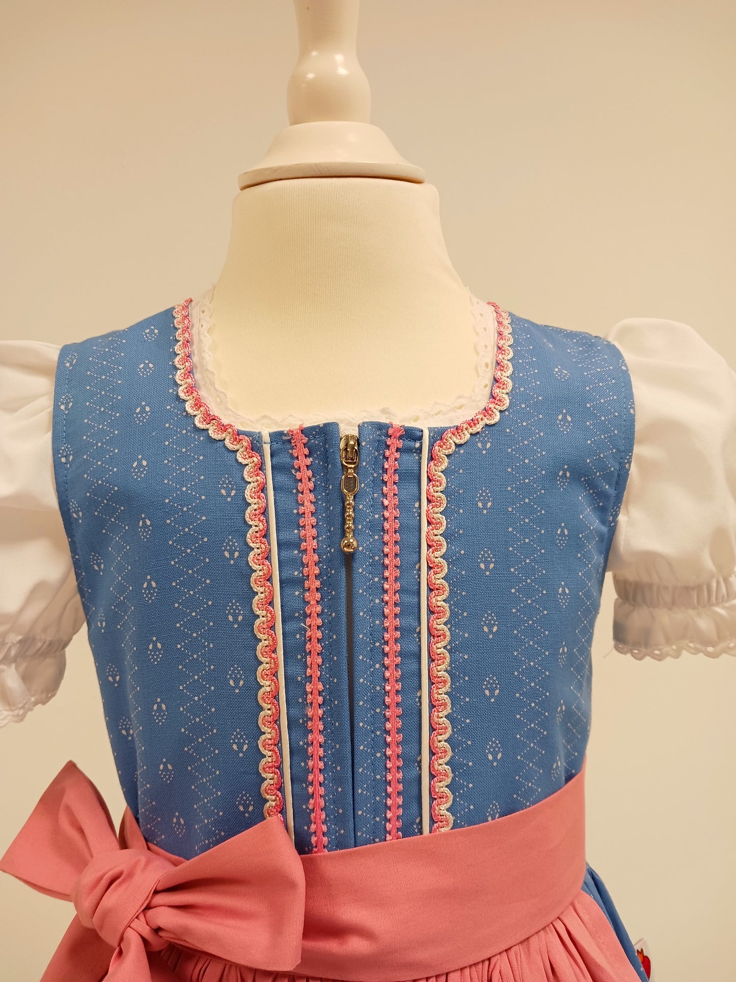 "Alexa" Kinderdirndl Mädchen Dirndl blau altrosa 98/104 - Sofortkauf!