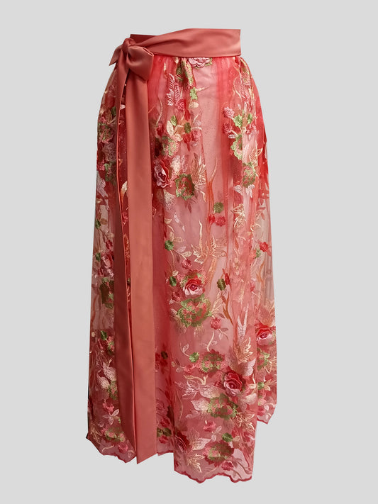 Damen Dirndlschürze Premium-Line "Französische Spitze 3D Blumen Perlen Gold-Glitzer-Mesh