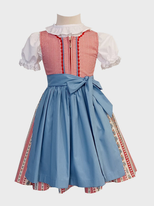 "Daria" Kinderdirndl Mädchen Dirndl 98/104 rot-blau -  Sofortkauf!