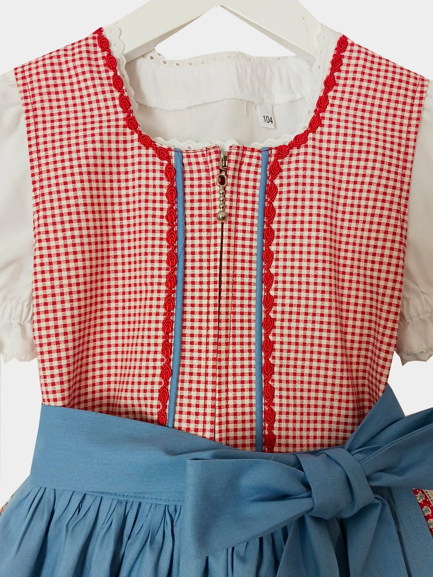 "Daria" Kinderdirndl Mädchen Dirndl 98/104 rot-blau -  Sofortkauf!