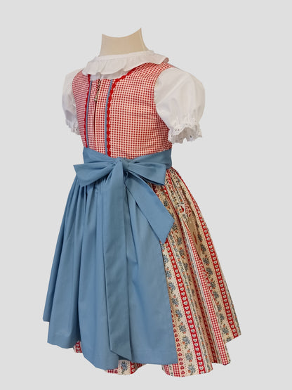 "Daria" Kinderdirndl Mädchen Dirndl 98/104 rot-blau -  Sofortkauf!