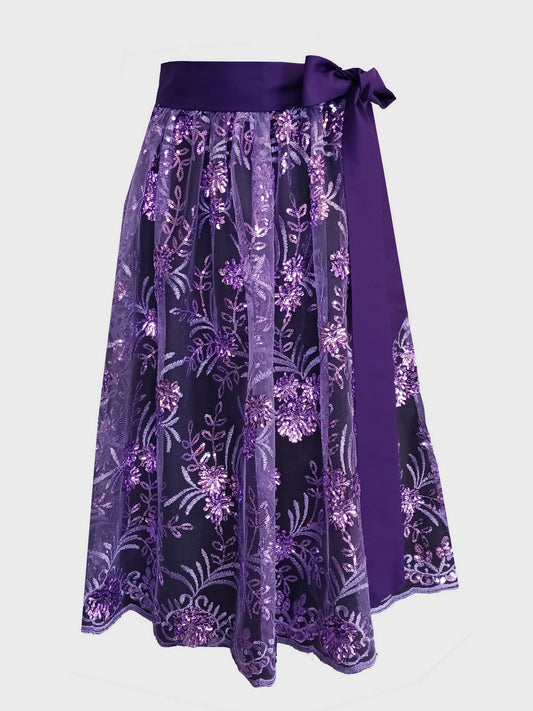 Damen Dirndlschürze franz.-afrik. Pailletten-Mesh flieder lila 3D