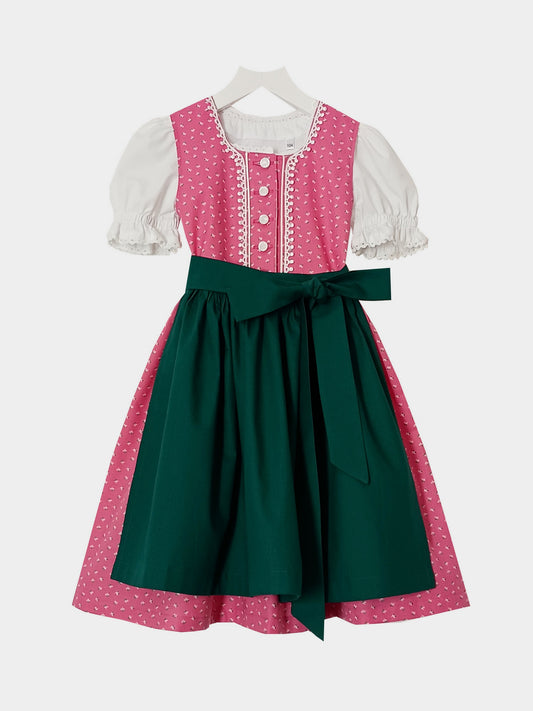"Pinar" Kinderdirndl Mädchen Dirndl in pink + smaragdgrün 98/104