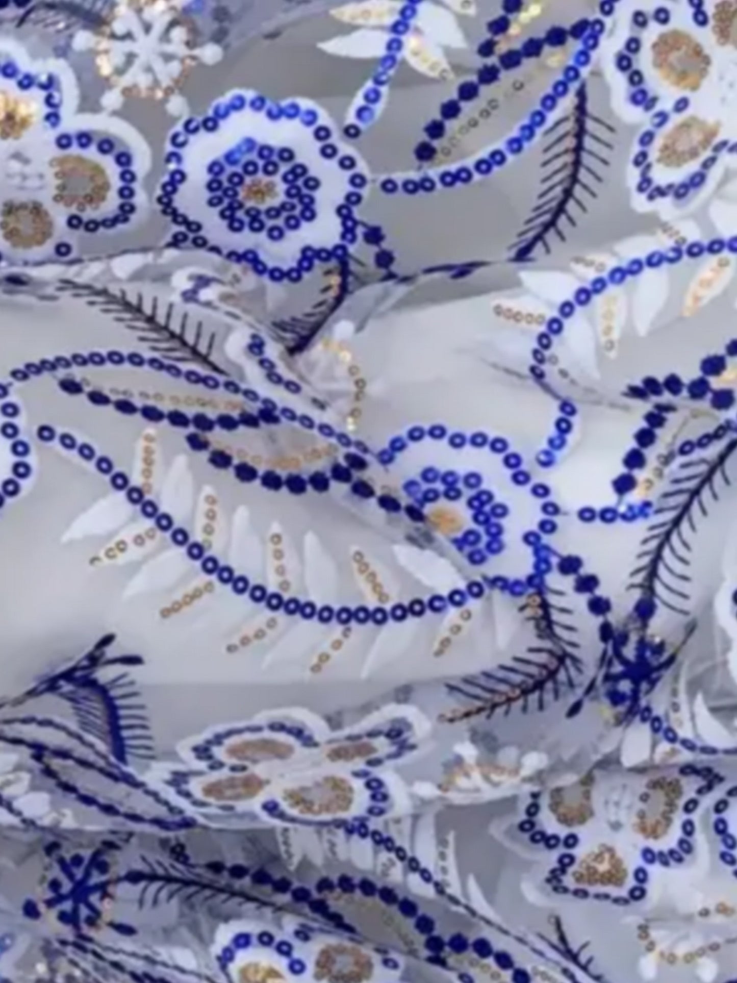 Damen Dirndlschürze Luxury afrikan. Spitze Tüll Pailletten flowers royalblau weiß