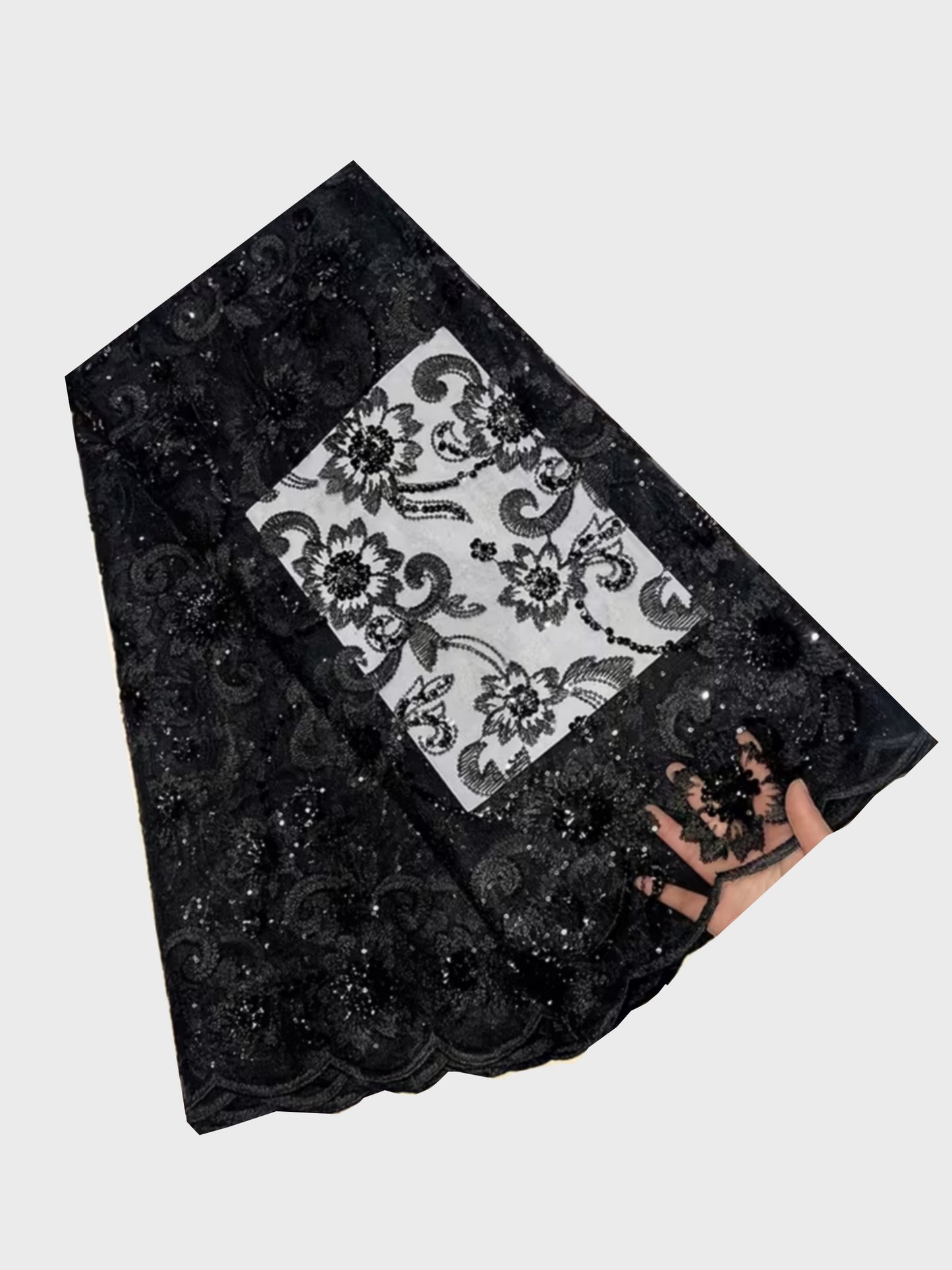 Damen Dirndlschürze französische Spitze mit Pailletten schwarz