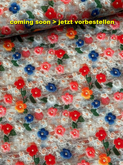 Damen Dirndlschürze Baumwolle Premium-Line Blumendruck 3D-Effekt Frühling