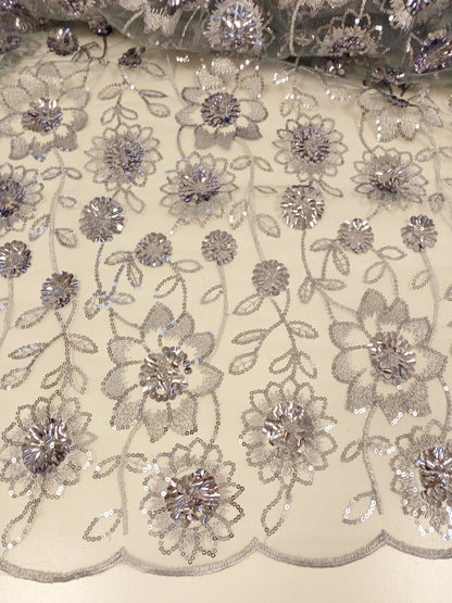 Damen Dirndlschürze franz. Tüll-Spitze mit Pailletten silber