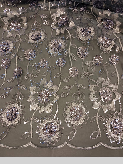 Damen Dirndlschürze franz. Tüll-Spitze mit Pailletten silber