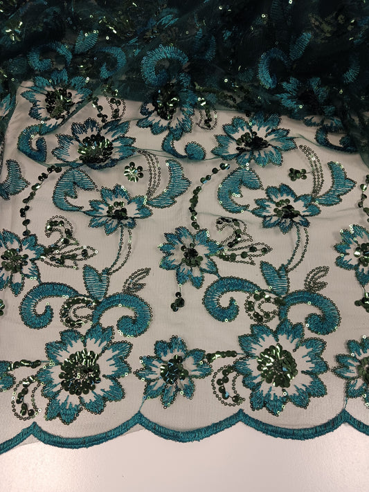 Damen Dirndlschürze Luxus Afrik. & Franz. Spitze_Pailletten_dunkelgrün