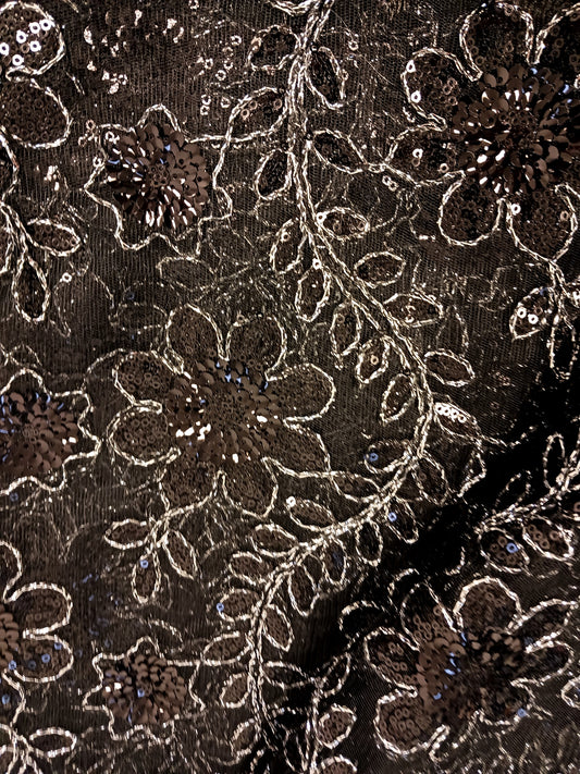 Damen Dirndlschürze Premium-Line "Afrik. Spitze Mesh mit Pailletten" schwarz-silber