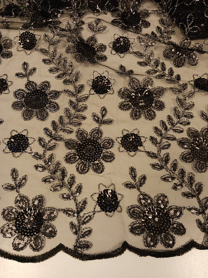 Damen Dirndlschürze Premium-Line "Afrik. Spitze Mesh mit Pailletten" schwarz-silber