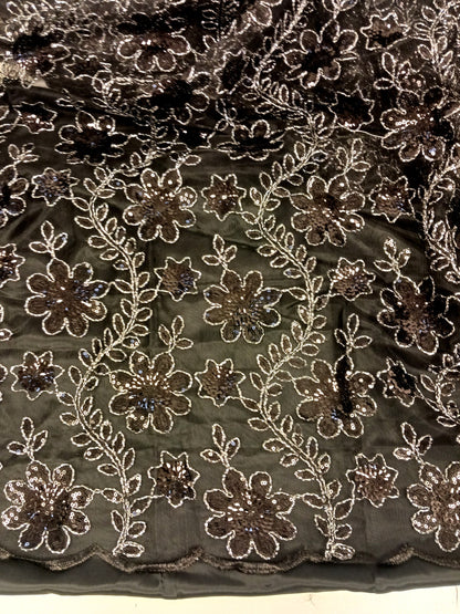 Damen Dirndlschürze Premium-Line "Afrik. Spitze Mesh mit Pailletten" schwarz-silber