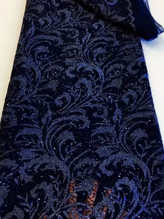 Damen Dirndlschürze Spitzenstoff_Pailletten_Blumenmuster_navy