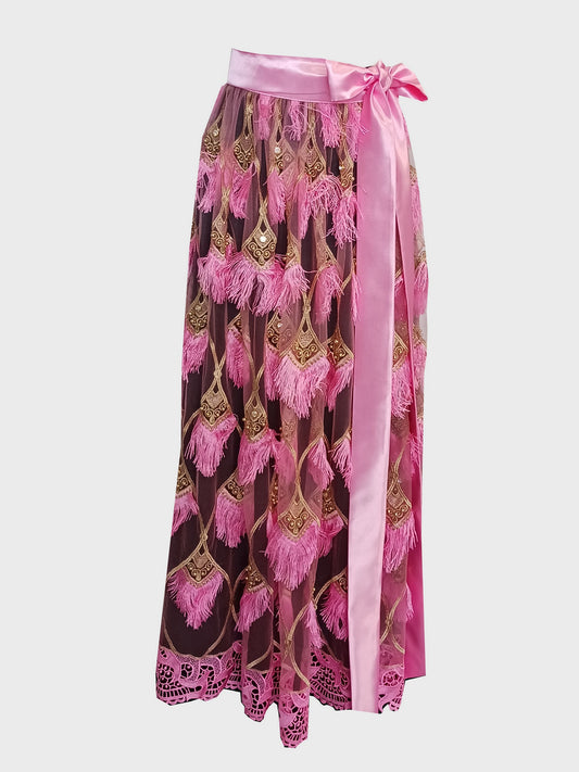 Damen Dirndlschürze "Luxury-Line" afrik.- schweizer Bary-Spitzenstoff rosa