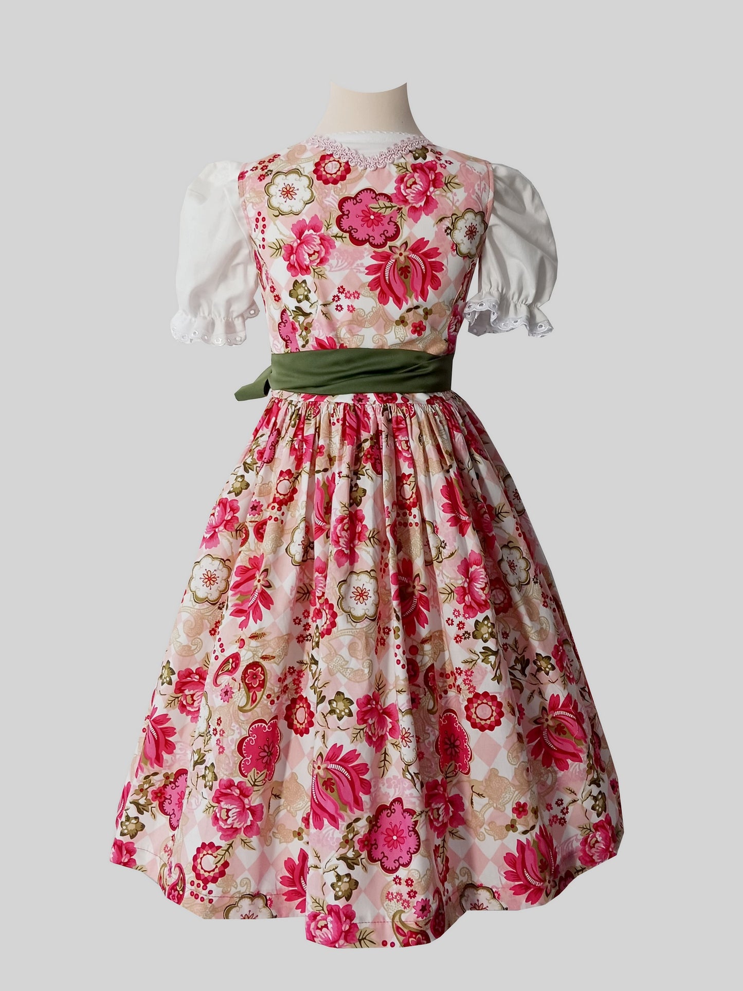 "FLORA" Kinderdirndl Mädchen Dirndl rot grün pink 110/116 -  Sofortkauf!