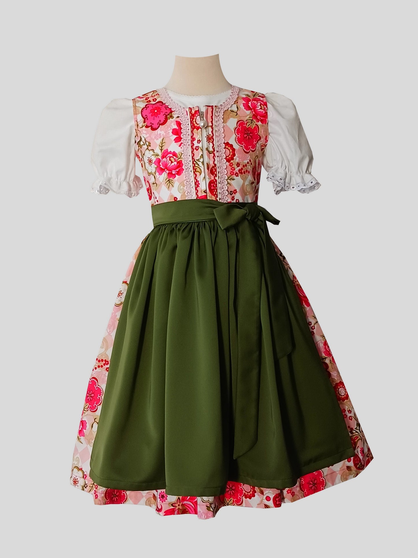 "FLORA" Kinderdirndl Mädchen Dirndl rot grün pink 110/116 -  Sofortkauf!