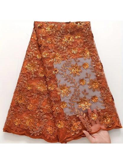 Damen Dirndlschürze 3D-Blumenstickerei-Spitze rost mit Pailletten