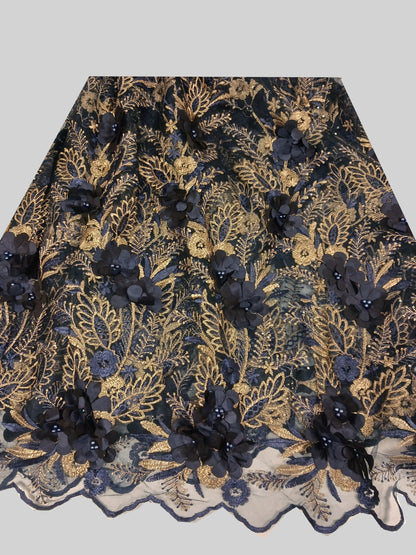 Damen Dirndlschürze Afrik. Tüll-Spitze mit Strass + Perlen + Blüten blau gold