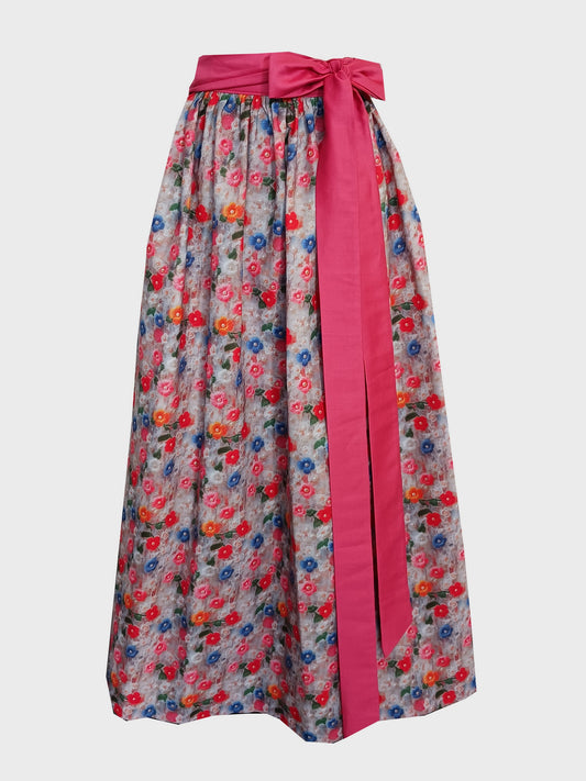 Damen Dirndlschürze Baumwolle Premium-Line Blumendruck 3D-Effekt Frühling