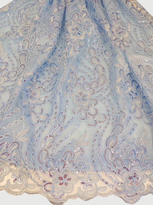 Damen Dirndlschürze franz. Spitze mit Pailletten light blue