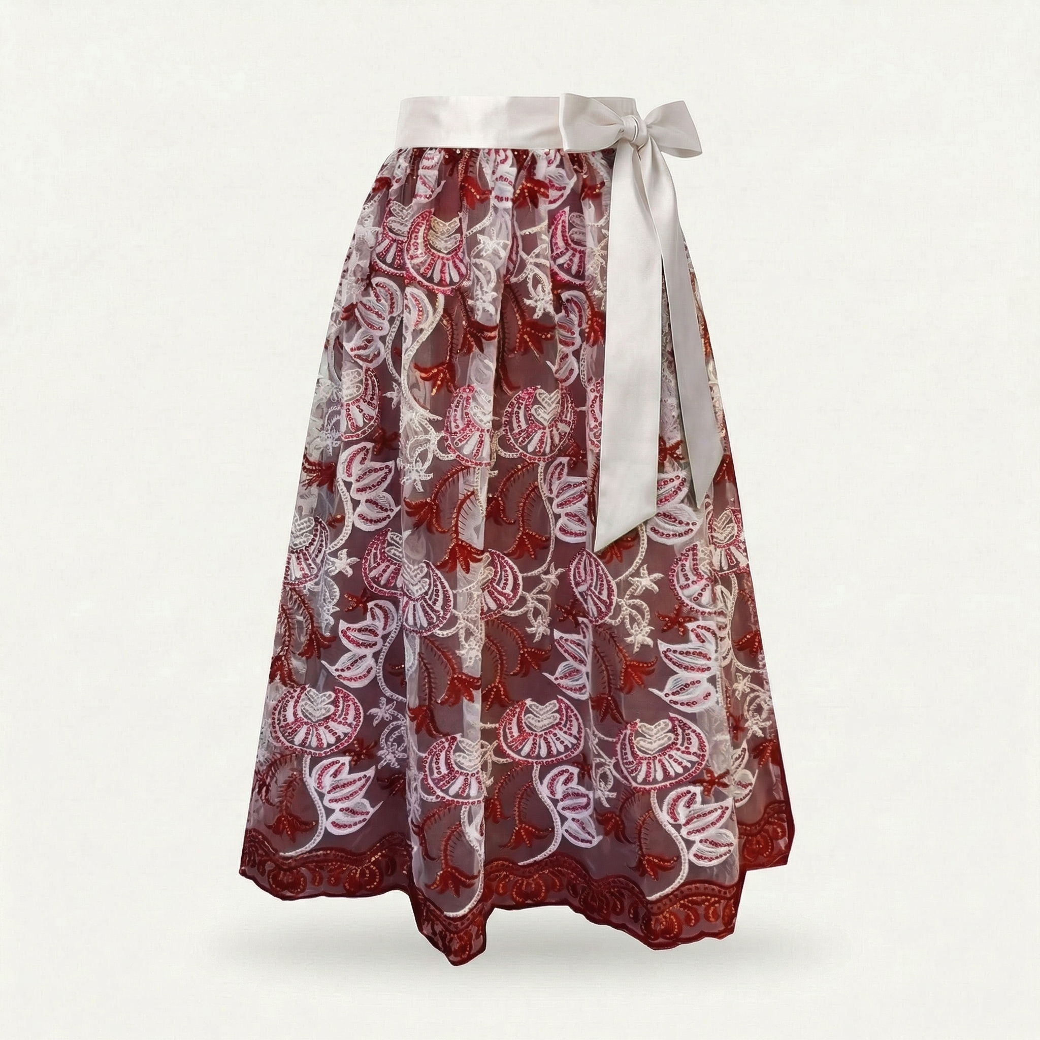 Dirndlschürze Rot-Weiß – Spitze mit Pailletten