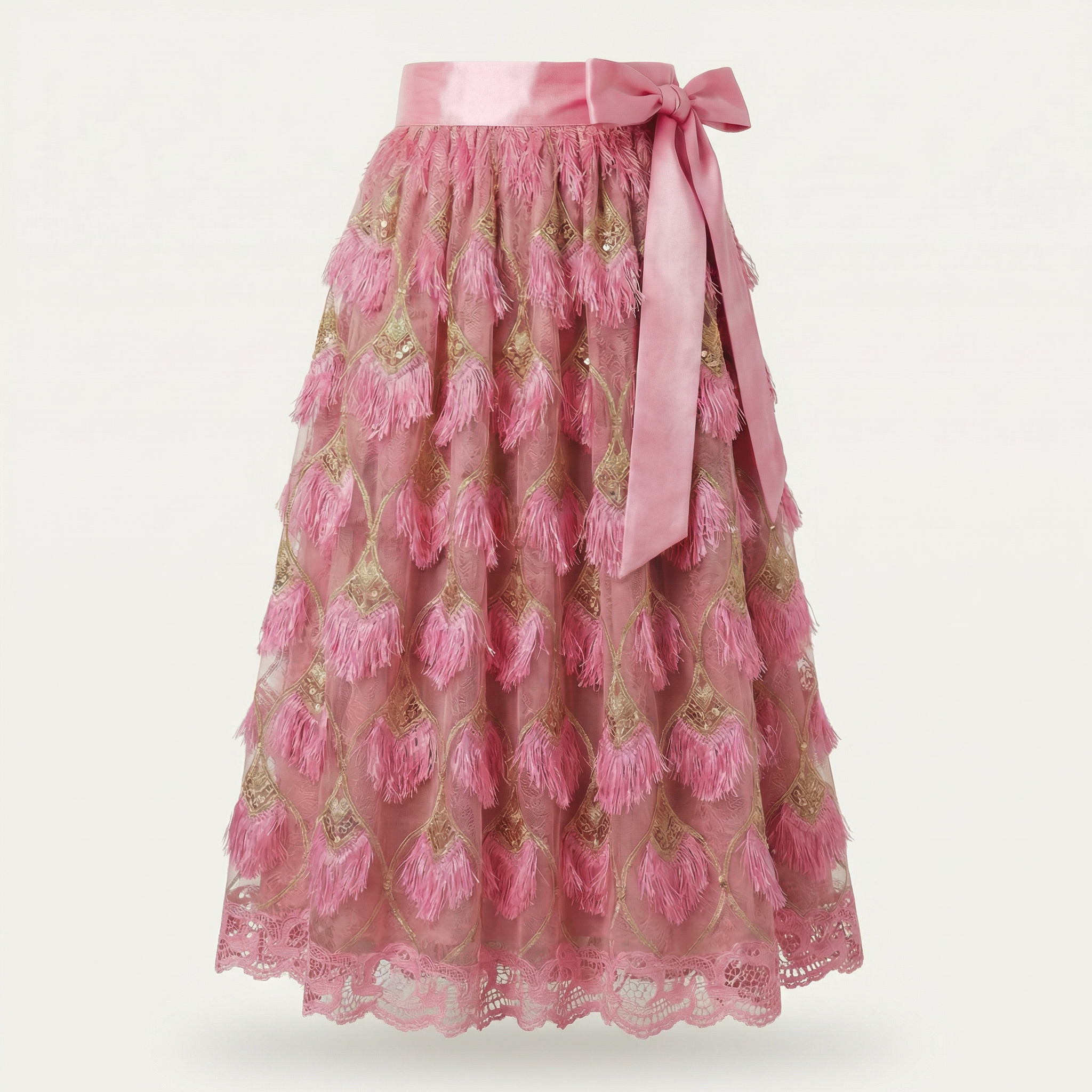 Dirndlschürze Rosa gold – Schweizer Bary-Spitze