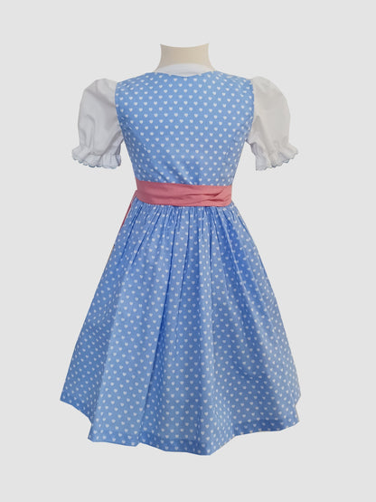 "Beatrice" Kinderdirndl Mädchen Dirndl hellblau weiße Herzen 98/104 -  Sofortkauf!