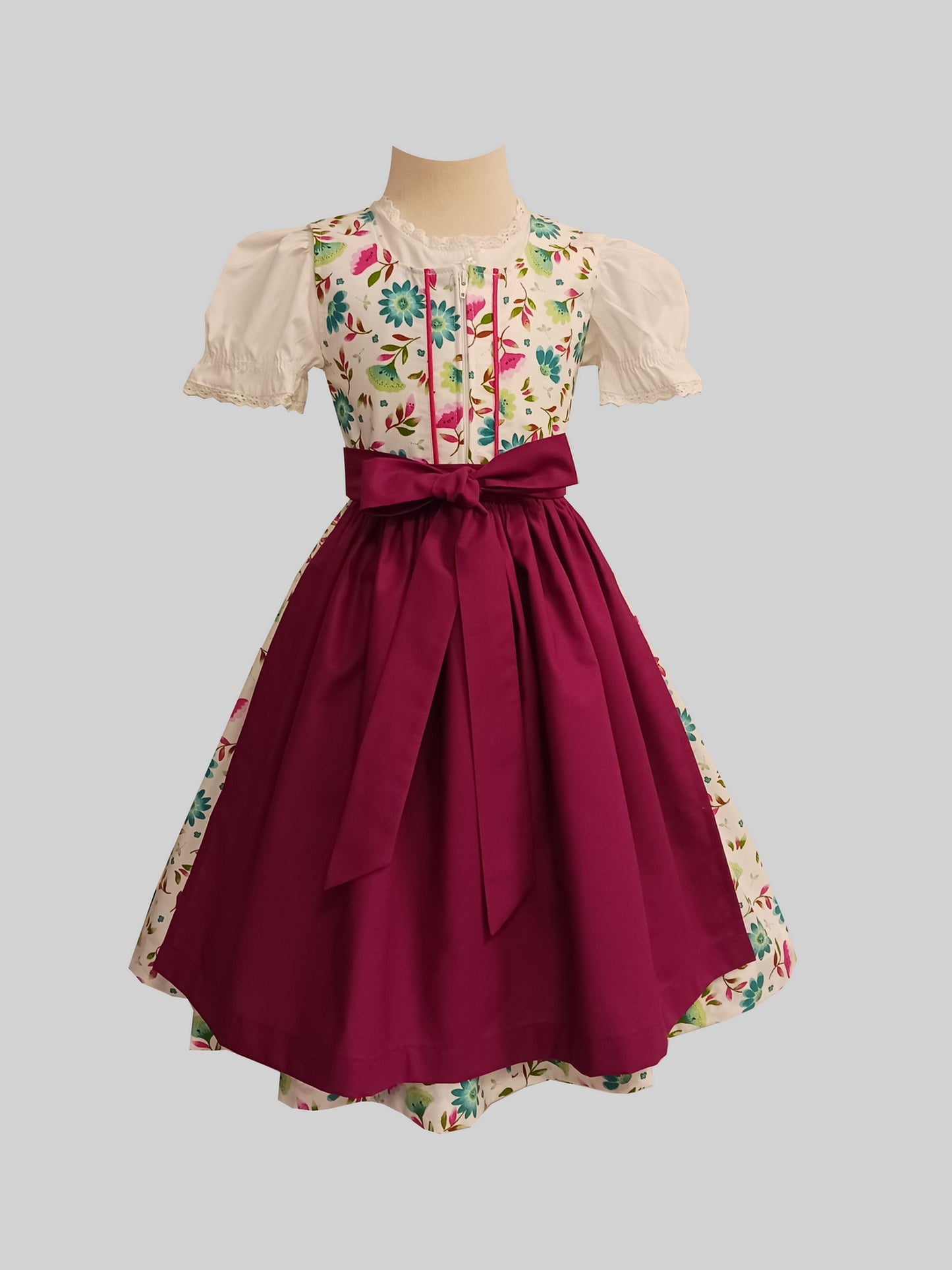 "Fiorella" Kinderdirndl Mädchen Dirndl weiß petrol pink - Kollektion 2025! Limitierte Auflage