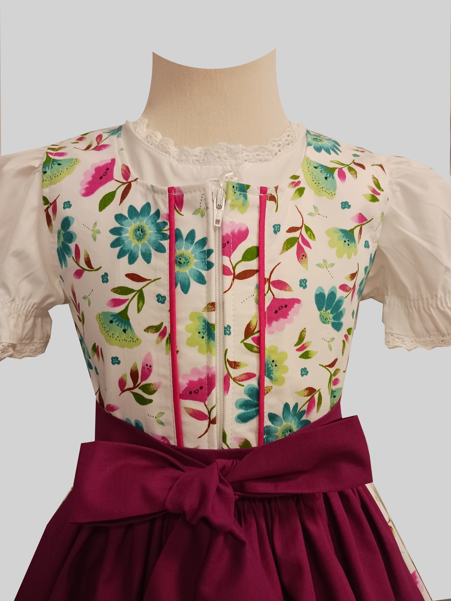 "Fiorella" Kinderdirndl Mädchen Dirndl weiß petrol pink - Kollektion 2025! Limitierte Auflage