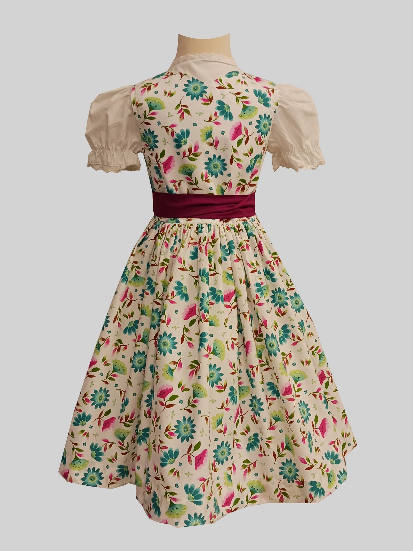 "Fiorella" Kinderdirndl Mädchen Dirndl weiß petrol pink - Kollektion 2025! Limitierte Auflage