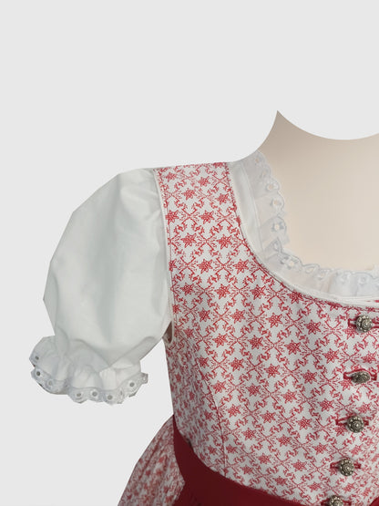 "LAILA" Kinderdirndl Mädchen Dirndl mit Edelweiß weiß rot