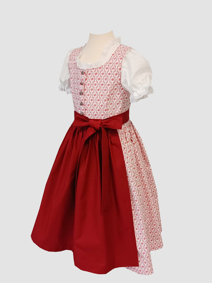 "LAILA" Kinderdirndl Mädchen Dirndl mit Edelweiß weiß rot