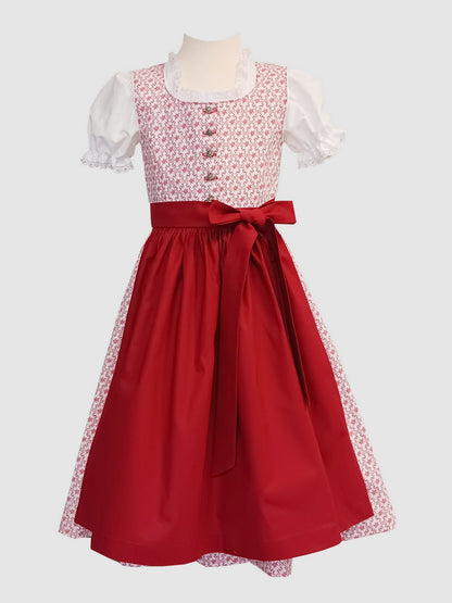 "LAILA" Kinderdirndl Mädchen Dirndl mit Edelweiß weiß rot