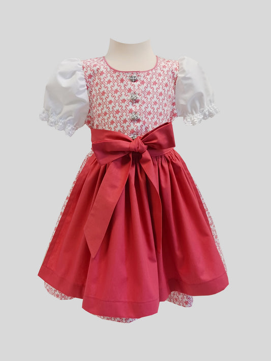 "LAILA" Babydirndl Kinderdirndl mit Edelweiß Koralle weiß 74/80