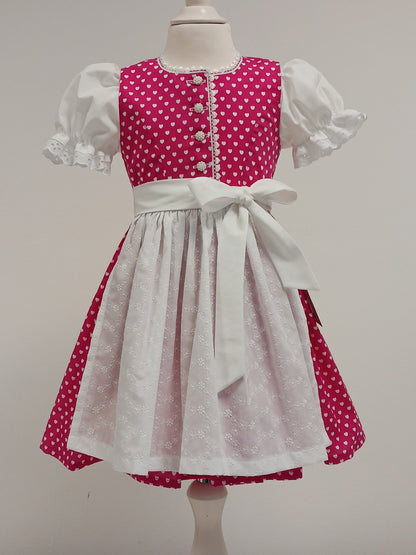 "Leni" Kinderdirndl Mädchen Dirndl pink weiße Herzen 86/92 - Sofortkauf!