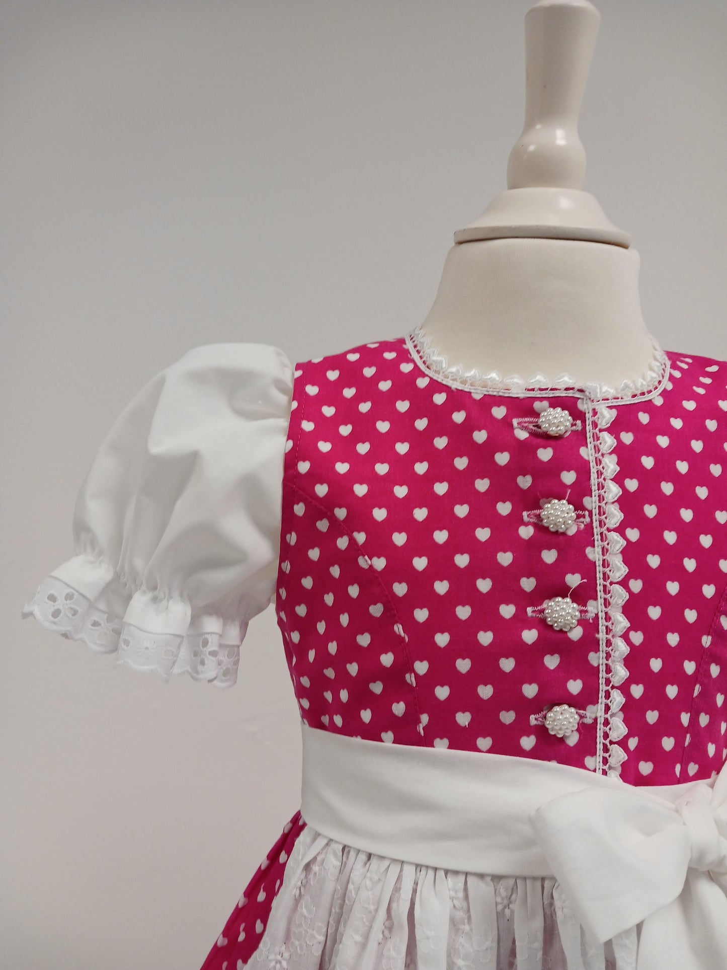 "Leni" Kinderdirndl Mädchen Dirndl pink weiße Herzen 86/92 - Sofortkauf!