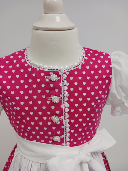 "Leni" Kinderdirndl Mädchen Dirndl pink weiße Herzen 86/92 - Sofortkauf!