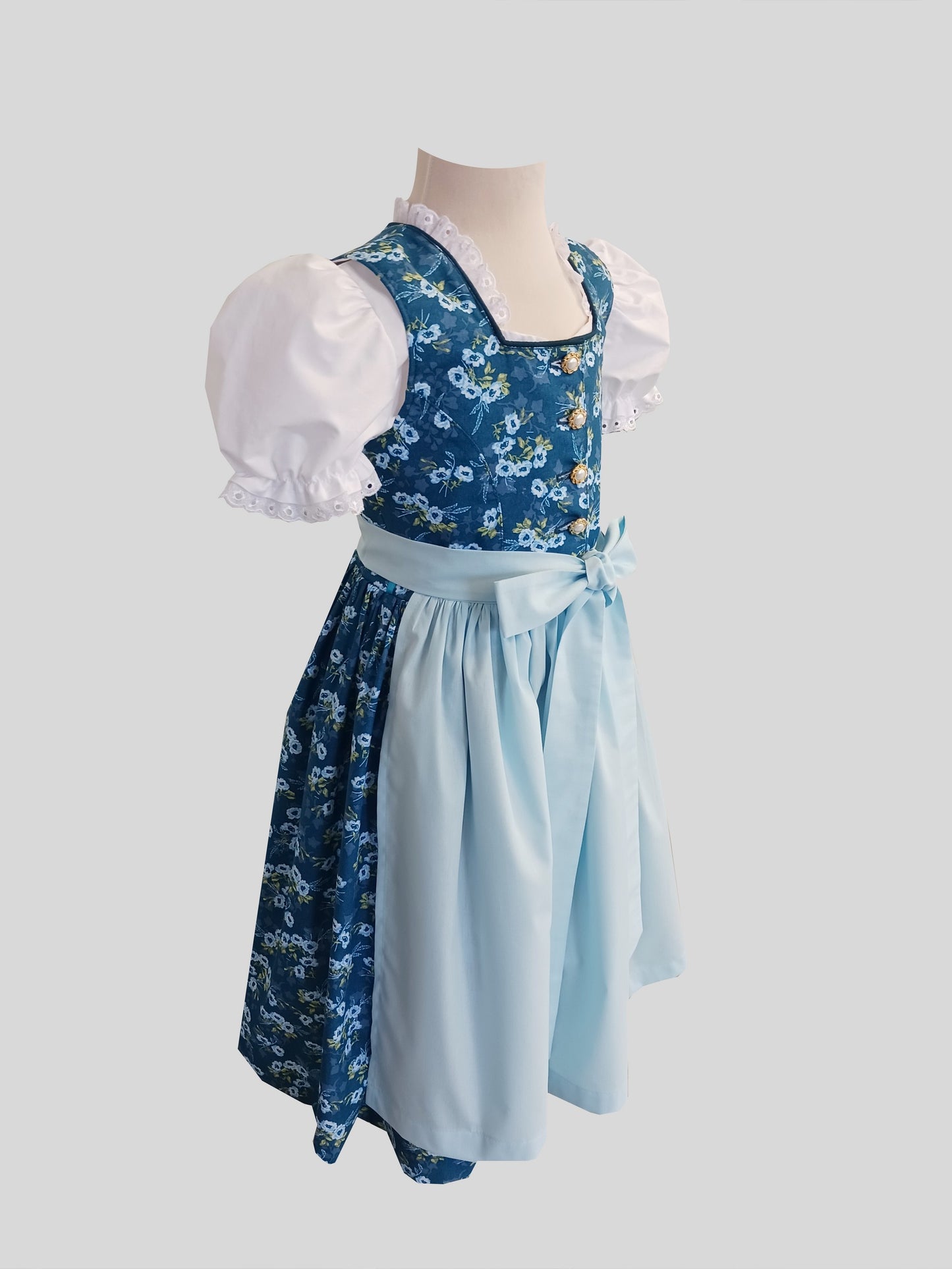 "Penelope" Kinderdirndl Mädchen Dirndl petrol celeste 122/128 - Sofortkauf