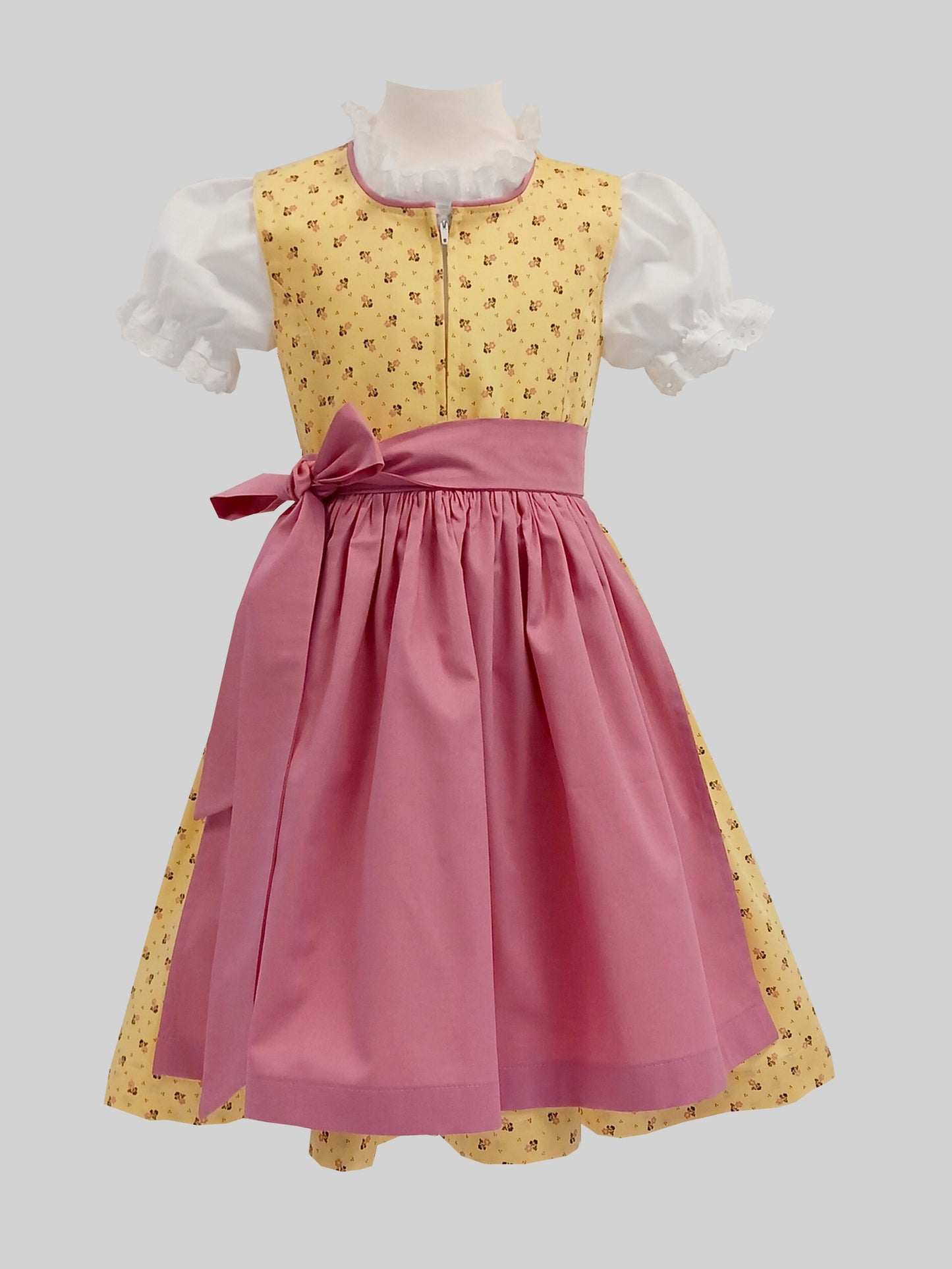 "Suri" Kinderdirndl Mädchen Dirndl gelb-rosa Blümchen - neue Kollektion 2025!