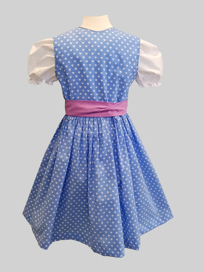"Beatrice" Kinderdirndl Mädchen Dirndl hellblau weiße Herzen 98/104 -  Sofortkauf!