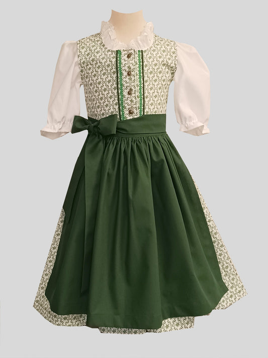 "GRACE" girls dirndl with green edelweiss with apron and blouse shirt