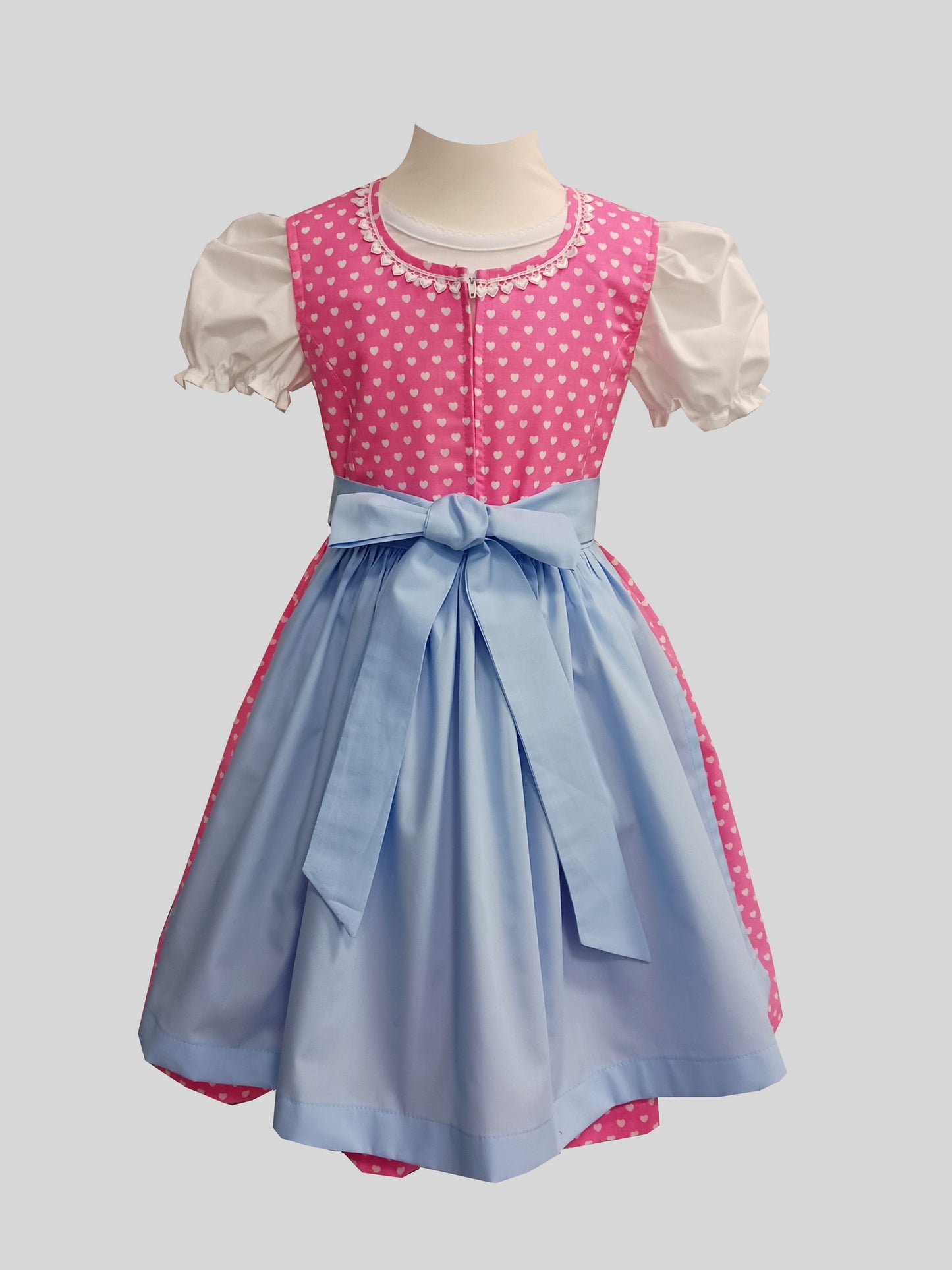 "Selma" Kinderdirndl Mädchen Dirndl rosa weiße Herzen 98/104 -  Sofortkauf!