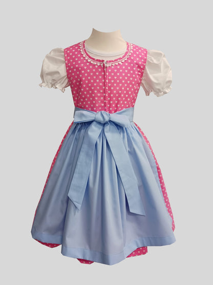 "Selma" Kinderdirndl Mädchen Dirndl rosa weiße Herzen 98/104 -  Sofortkauf!