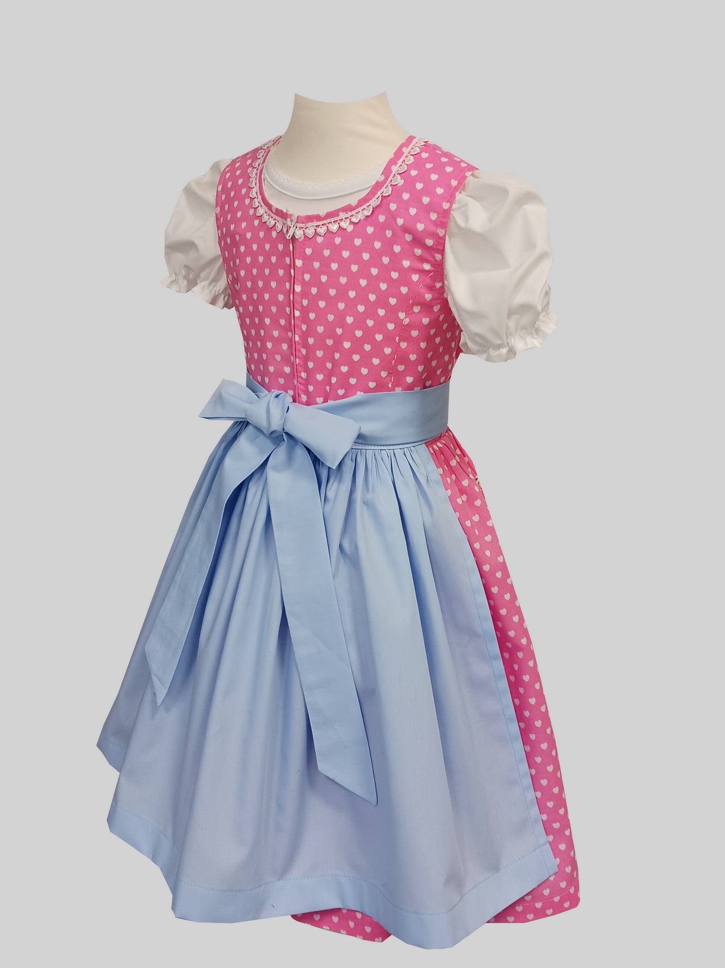 "Selma" Kinderdirndl Mädchen Dirndl rosa weiße Herzen 98/104 -  Sofortkauf!