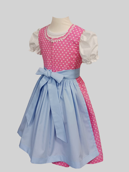 "Selma" Kinderdirndl Mädchen Dirndl rosa weiße Herzen 98/104 -  Sofortkauf!
