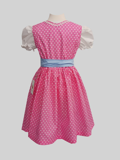 "Selma" Kinderdirndl Mädchen Dirndl rosa weiße Herzen 98/104 -  Sofortkauf!